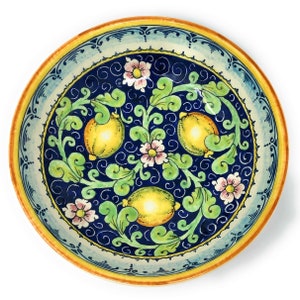 Italian Ceramic Serving Bowl Centerpieces Decorated Lemons Hand Painted Art Pottery Dishware Made in ITALY Tuscan