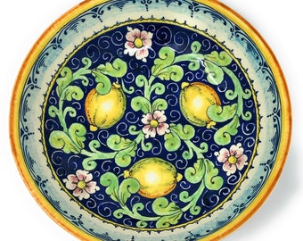 Italian Ceramic Serving Bowl Centerpieces Decorated Lemons Hand Painted Art Pottery Dishware Made in ITALY Tuscan