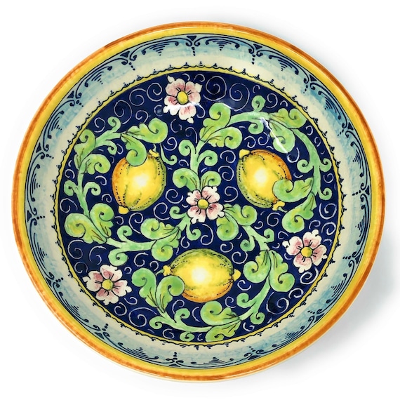 Italian Ceramic Serving Bowl Centerpieces Decorated Lemons Hand 