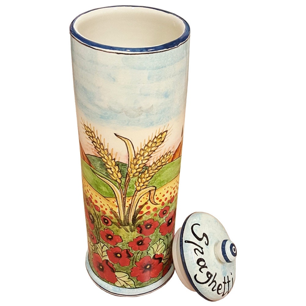 Italian Ceramic Pasta Spaghetti Canister Jar Pottery Utensil Etsy