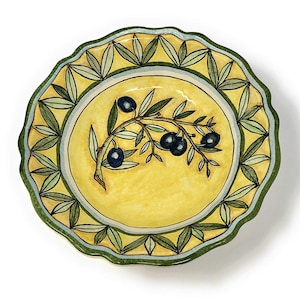 Italian Ceramic Art Pottery Serving Bowl Small Centerpieces Hand Painted Pattern Olives Tuscany Made in ITALY Florence