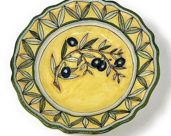 Italienische Keramik Kunstkeramik Servierschüssel Kleine Herzstücke Handgemaltes Muster Oliven Toskana Made in ITALY Florenz