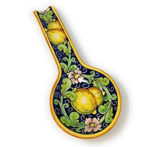 Italian Ceramic Spoon Rest Holder Decorated Lemons Pottery Art Hand Painted Made in ITALY Tuscan