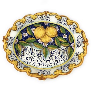 Italian Ceramic Serving Tray Bowl Plate Art Pottery Hand Painted Lemons Made in ITALY Tuscan