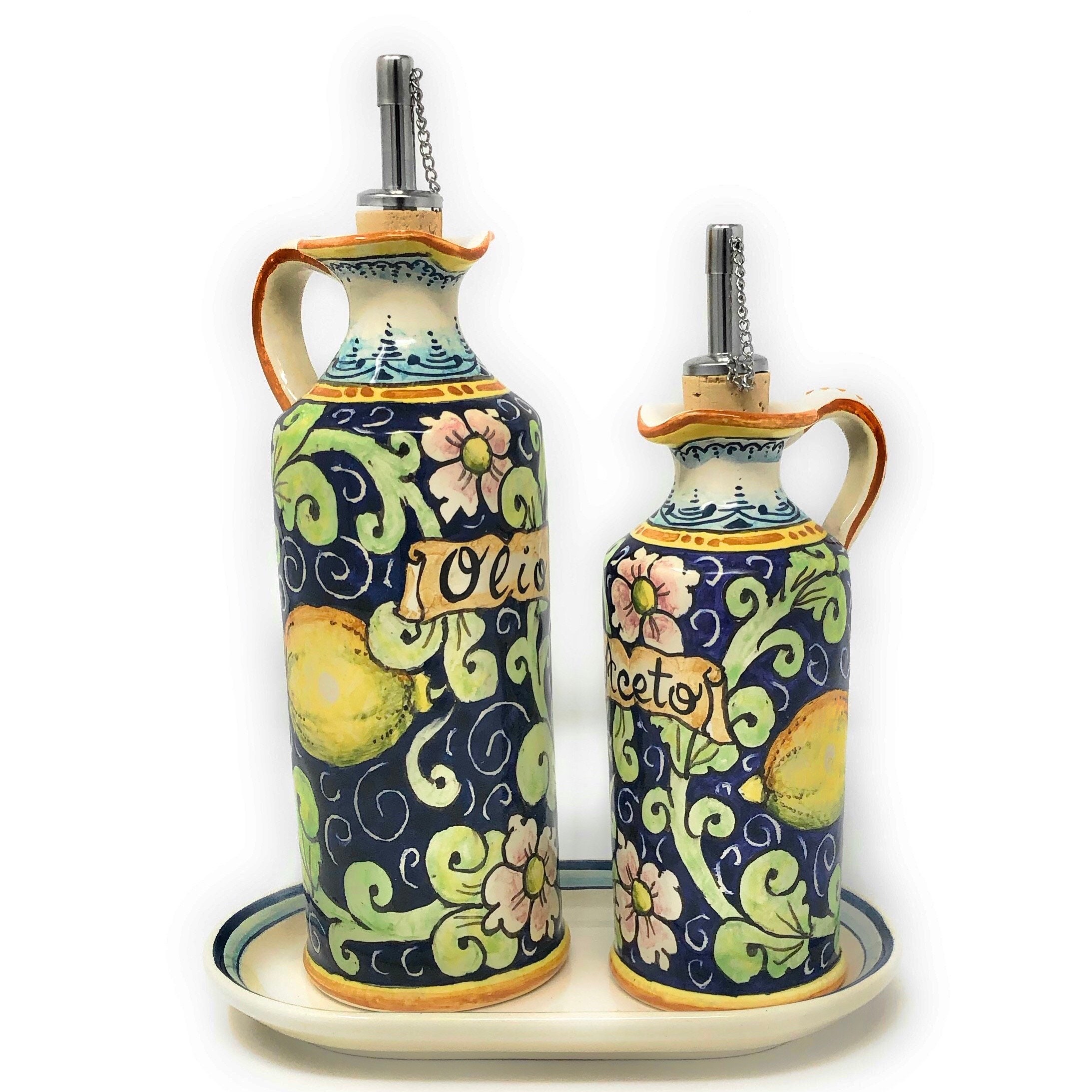 CERAMICHE DARTE PARRINI Italian Ceramic Art Pottery Oil Cruet Vinegar Decorated Lily Red Hand Painted Made in ITALY Tuscan CERAMICHE DARTE PARRINI Italian Ceramic Art Pottery Oil Cruet Vinegar Decorated Lily Red Hand Painted Made in ITALY Tuscan