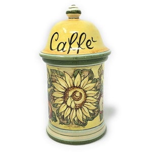 Suporte de jarra de café de cerâmica italiana (caffè) Pote de lata com tampa Pintado à mão Feito na ITÁLIA Cerâmica de arte toscana Florença