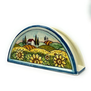 Italienische Keramik Kunstkeramik Serviettenhalter Handgemaltes Muster Landschaft Sonnenblumen Toskanischen Made in ITALY Florenz