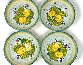 Italian Pottery Set Small Bowls Breakfast or small Salad Pattern Lemons Art Pottery Made in ITALY Tuscan