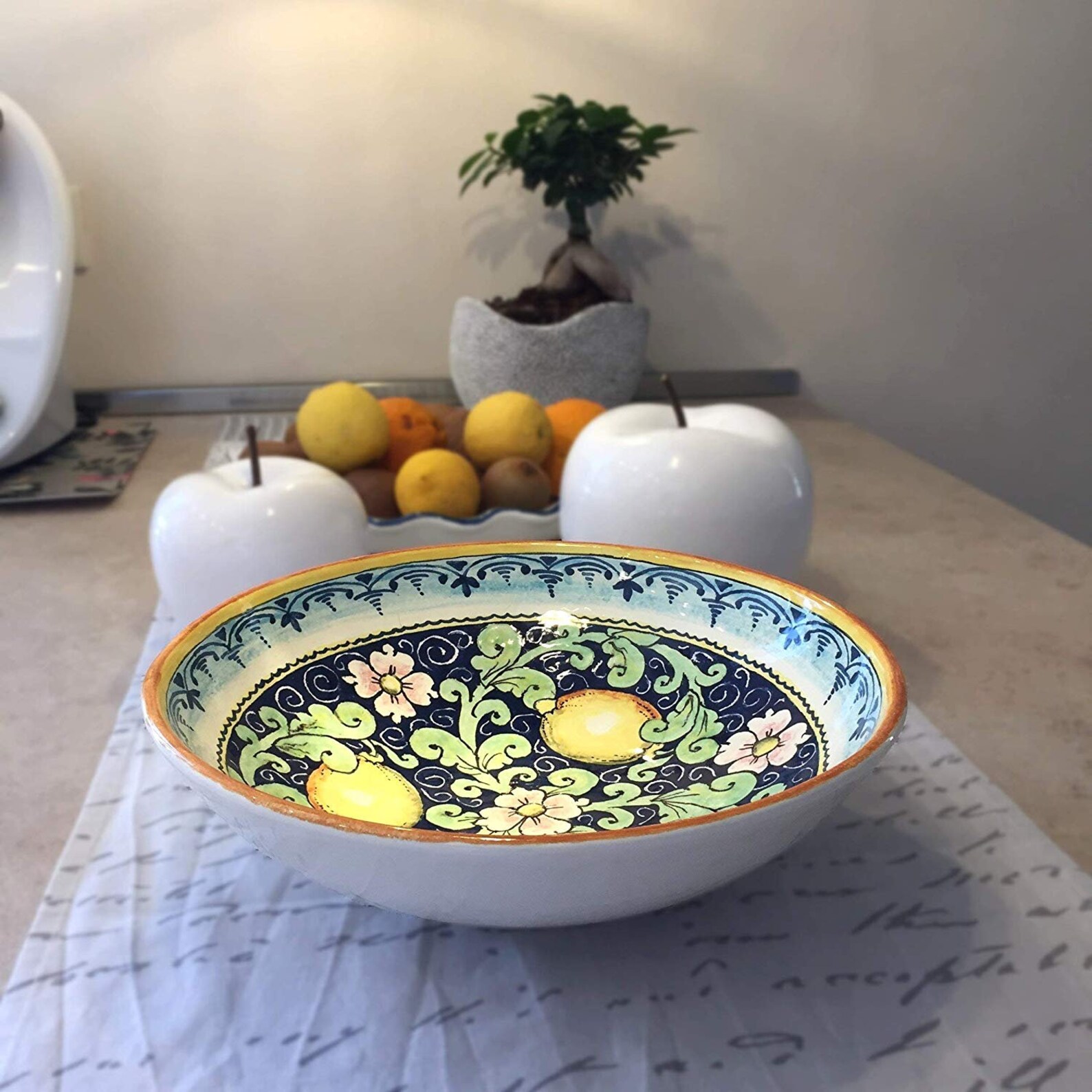 Italian Ceramic Serving Bowl Centerpieces Decorated Lemons Etsy