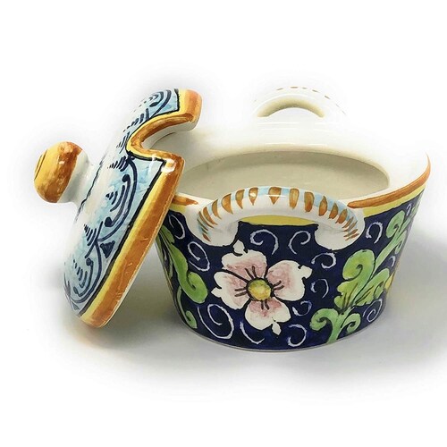 Italian Ceramic Art Sugar - Cheese Bowl Pottery Decorated Lemons Hand Painted Made shops in ITALY Tuscan