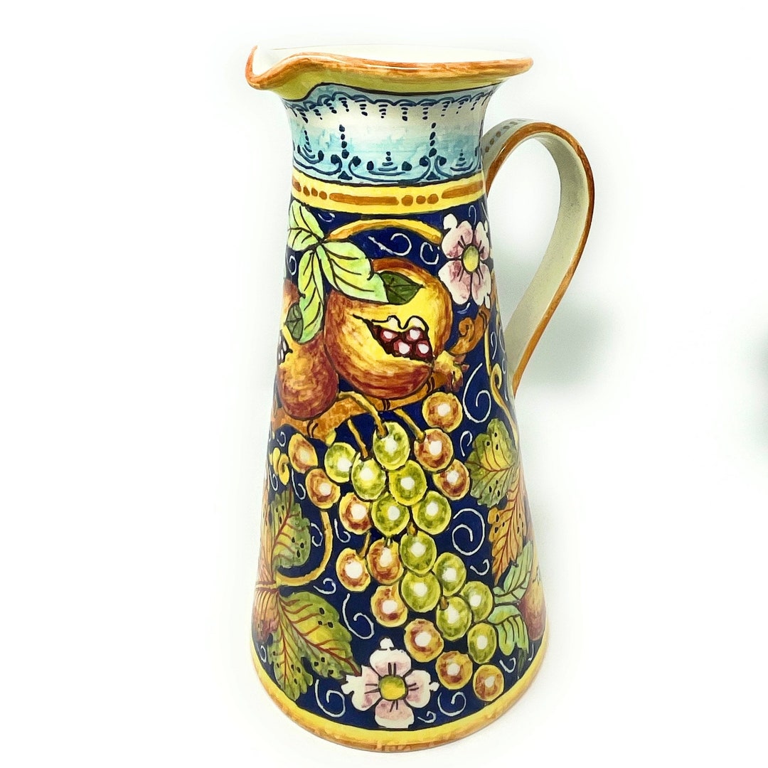 Italian Ceramic Art Pottery Big Pitcher Wine-water Hand Painted Pattern ...