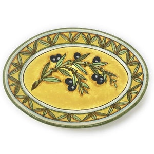 Italian Ceramic Art Pottery Serving Bowl Small Tray Oval Hand Painted Pattern Olives Tuscan Made in ITALY Florence
