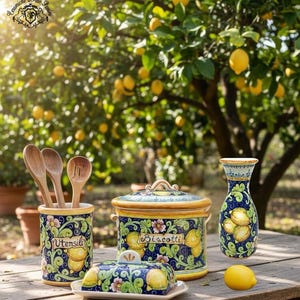 Vassoio in ceramica artistica italiana da appendere, dipinto a mano, motivo limoni, prodotto in ITALIA, Toscana immagine 6