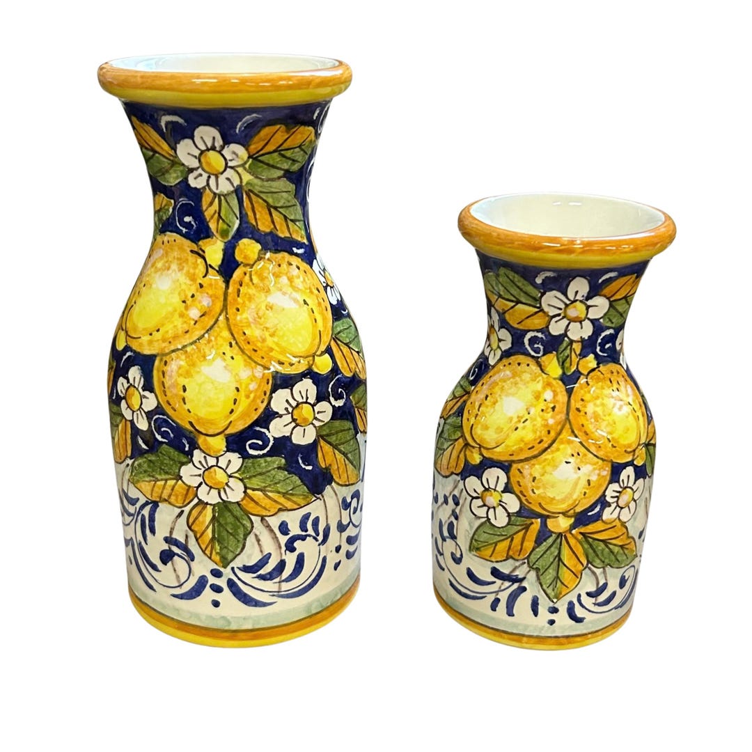 Italian Ceramic Art Pottery Vase Pitchers Set Water Vine Hand
