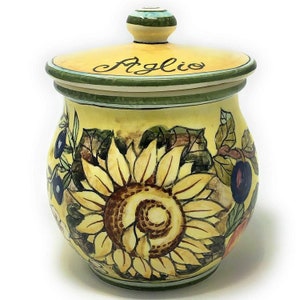 Italian Ceramic Brings Garlic Jar Holder Hand Painted Made in ITALY Tuscan Art Pottery Florence Store