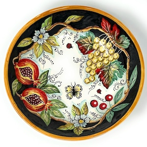 Italian Ceramic Serving Bowl Hand Painted Decorated Fruits  Made in ITALY Tuscany Florence