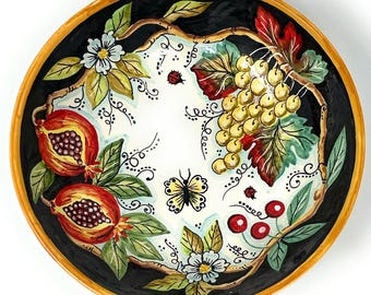 Italienische Keramik Servier Schüssel Handgemalte Verzierte Früchte Made in ITALY Toskana Florenz