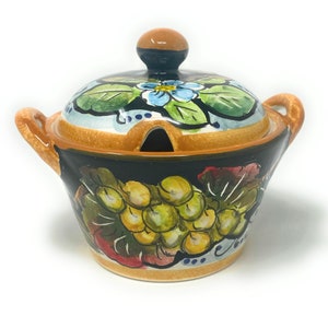 Italian Ceramic Art Sugar - Cheese Bowl Pottery Pattern Black Tuscany Hand Painted Made in ITALY