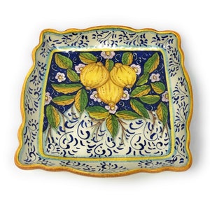 Italian Ceramic Serving Plate Bowl Dish Food Hand Painted Decorated Three Lemons Made in ITALY Tuscan Art Pottery