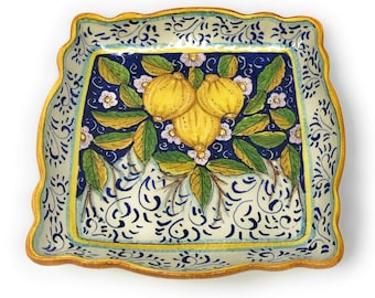 Italian Ceramic Serving Plate Bowl Dish Food Hand Painted Decorated Three Lemons Made in ITALY Tuscan Art Pottery