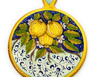 Italian Ceramic Art Utensil Kitchenware Tile Trivet Pottery Decorated Lemons Hand Painted Made in ITALY Tuscan