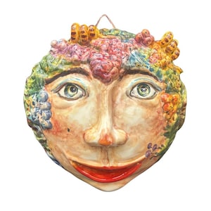 Italian Ceramic Art Mask Bacchus to hang Bacco da Montelupo Hand Painted Made in ITALY Tuscan Florence