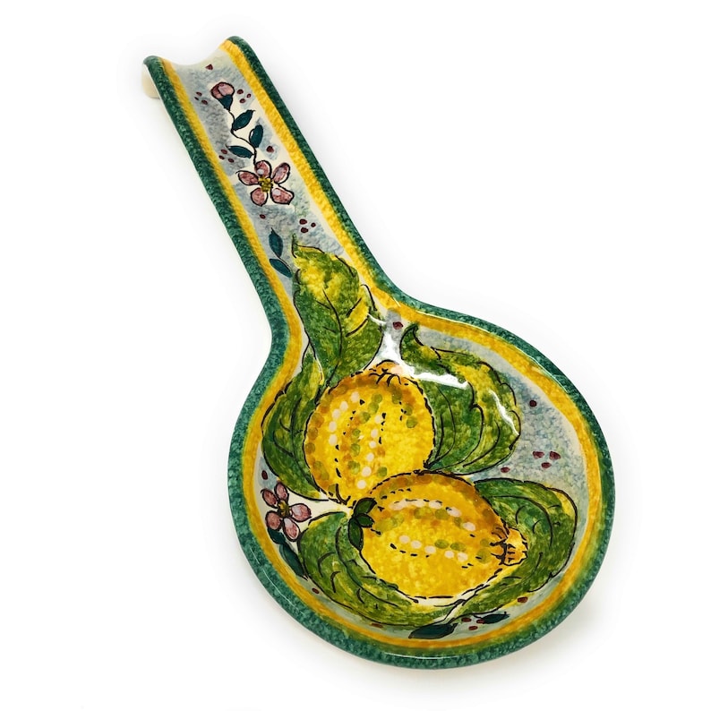 Italian Ceramic Spoon Rest Holder Decorated Lemons Pottery Art Etsy UK