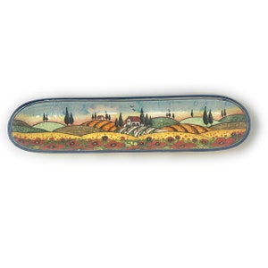 Italian Ceramic Serving Appetizer Tray Baguette Flatware Decorative Poppies Landscape Made in ITALY Tuscan