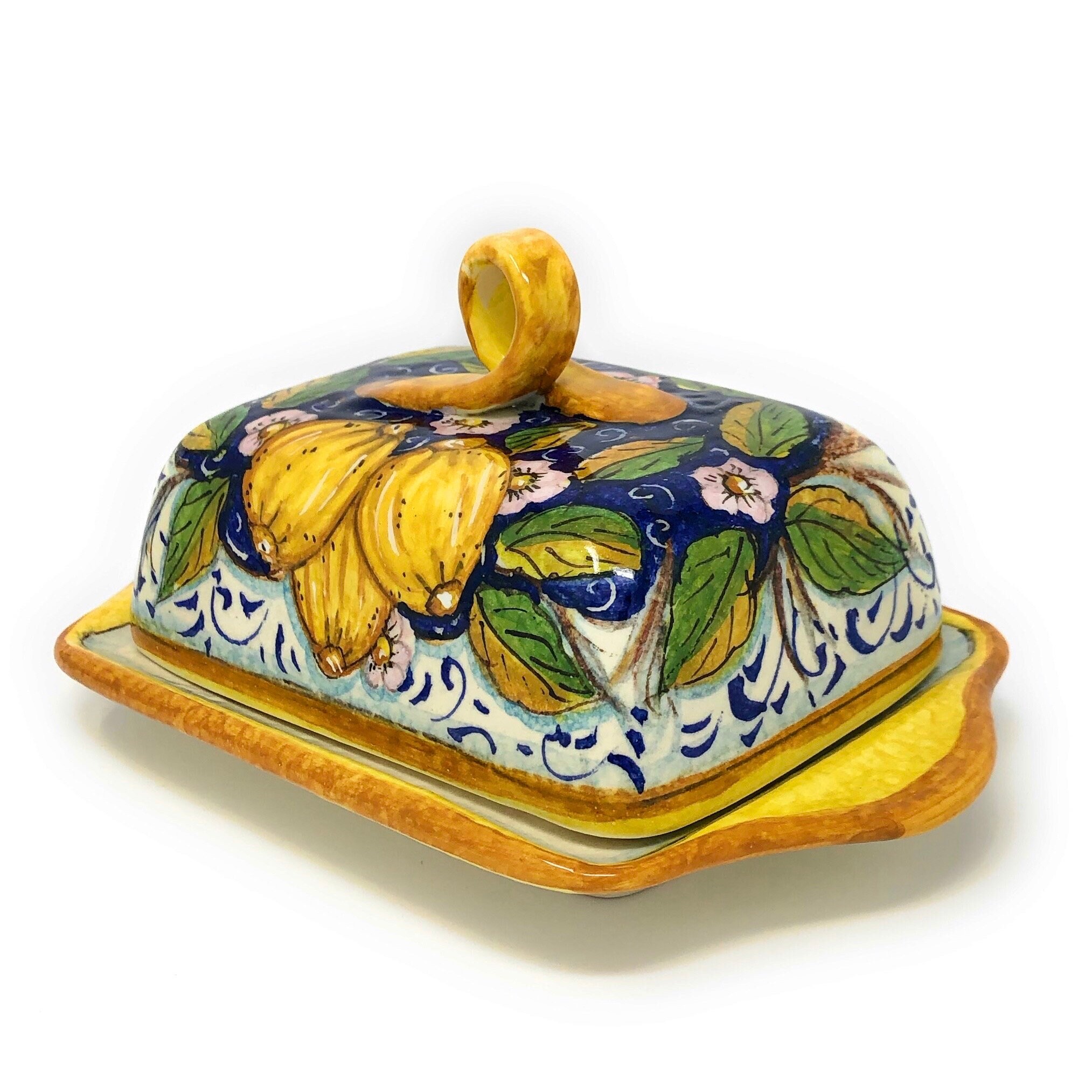 Italian Ceramic Butter Dish Hand Painted Decorated Three Etsy