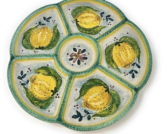 Italian Ceramic Serving Appetizer Tray Plate Pottery Decorative Lemons Hand Painted Made in ITALY Tuscan