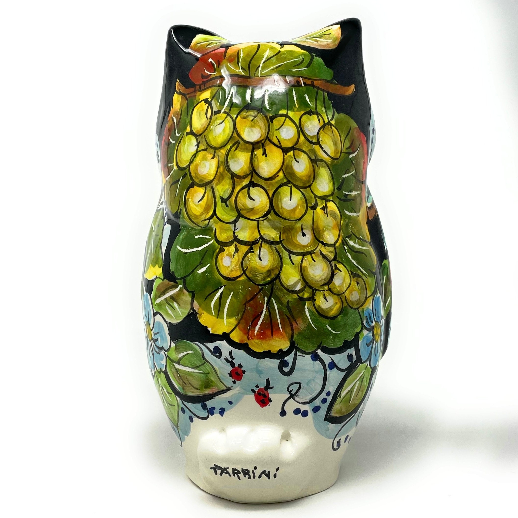 イタリアの陶芸作品 フクロウの置物 動物 手描き 装飾 フルーツ