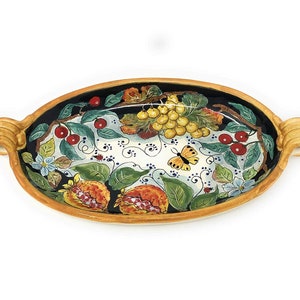 Italian Ceramic Art Pottery Serving Centerpiece Hand Painted Pattern Fruits Tuscan Made in ITALY Florence
