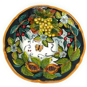 Italian Ceramic Art Pottery Big Bowl- Centerpiece For Fruit,Salad, Pasta Hand Painted Pattern Fruits Made in ITALY Tuscan Florence