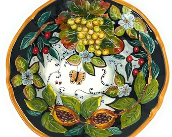 Italian Ceramic Art Pottery Big Bowl- Centerpiece For Fruit,Salad, Pasta Hand Painted Pattern Fruits Made in ITALY Tuscan Florence