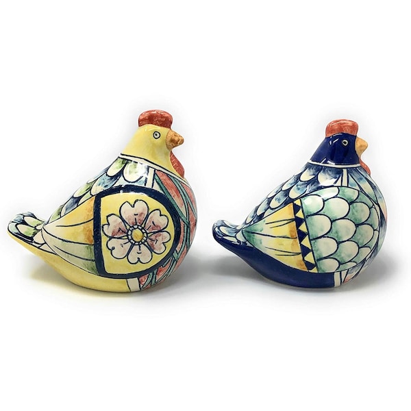 Italian Ceramic Hen Chicken Fowl Figurine Animals Hand Painted Pattern Deruta Art Pottery Made in ITALY Tuscan