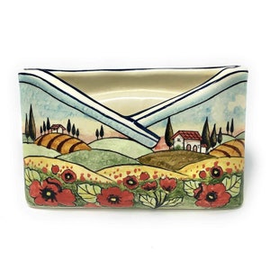Porta-cartas de cerâmica italiana com arte em cerâmica traz papoulas de paisagem decoradas pintadas à mão feitas na ITÁLIA toscana