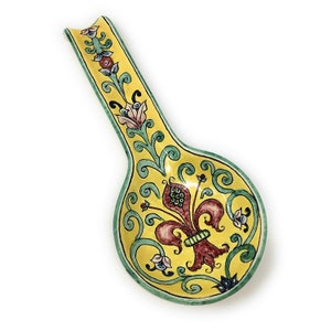 Italian Ceramic Ladle Rest Spoon Decorated Lily Florence Pottery Art Hand Painted Made in ITALY Tuscan