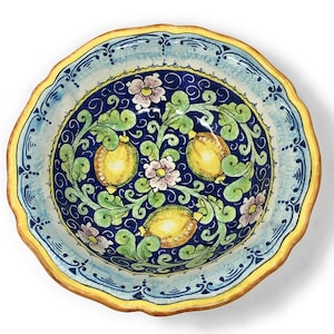 Italienische Keramik Art Pottery Servierschüssel für Pasta, Riso, Salat, Muster Zitronen Made in ITALY Toskanischen Florenz