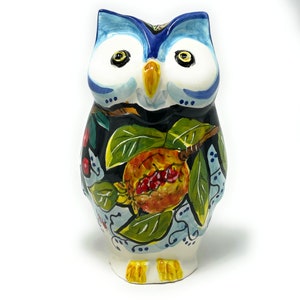 Italian Ceramic Art Pottery  Owl  Figurine Animals Hand Painted Decorated Fruits Made in ITALY Tuscan Florence