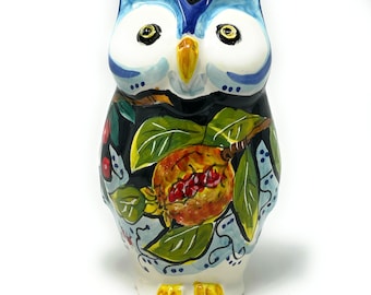 Italian Ceramic Art Pottery  Owl  Figurine Animals Hand Painted Decorated Fruits Made in ITALY Tuscan Florence