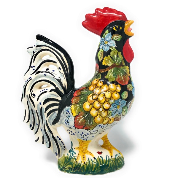 Figurine de coq en céramique italienne, collection d'animaux de poterie d'art italien fabriquée en Italie, toscane