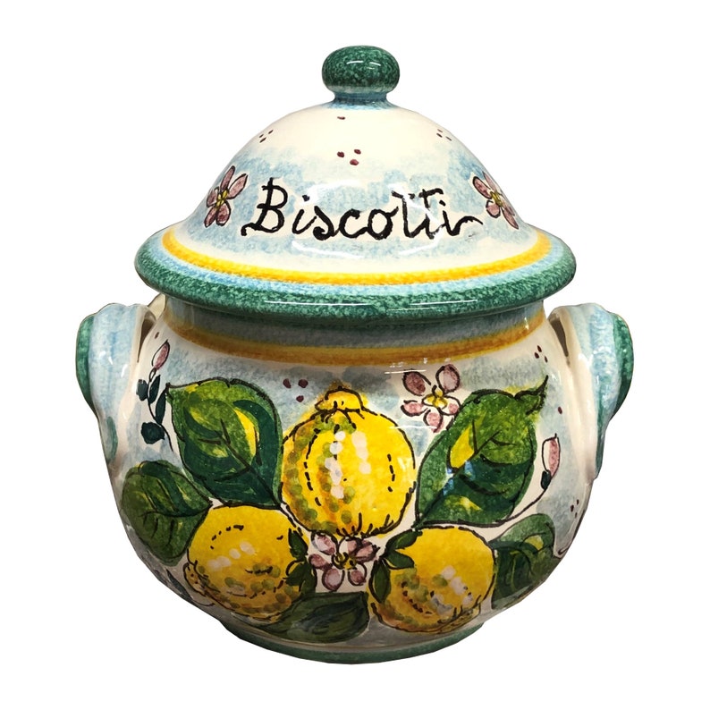 Italian Ceramic Cookies Jar Biscotti Hand Painted Made in Etsy