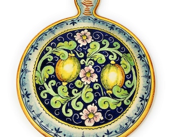 Italian Ceramic Art Utensil Kitchenware Tile Trivet Pottery Decorated Lemons Hand Painted Made in ITALY Tuscan