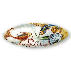 Italian Ceramic Art Pottery Serving Tray Hand Painted Pattern Sea Fish Made in ITALY Tuscan Florence