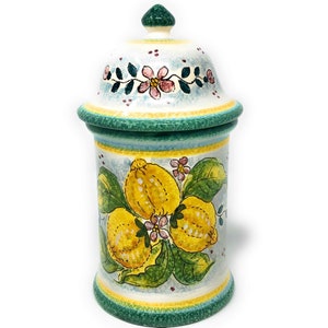 Italian Ceramic Biscuit Cookies Jar Hand Hand Painted Decorated Made in ITALY Tuscan Art Pottery