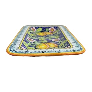 Vassoio in ceramica artistica italiana da appendere, dipinto a mano, motivo limoni, prodotto in ITALIA, Toscana immagine 4