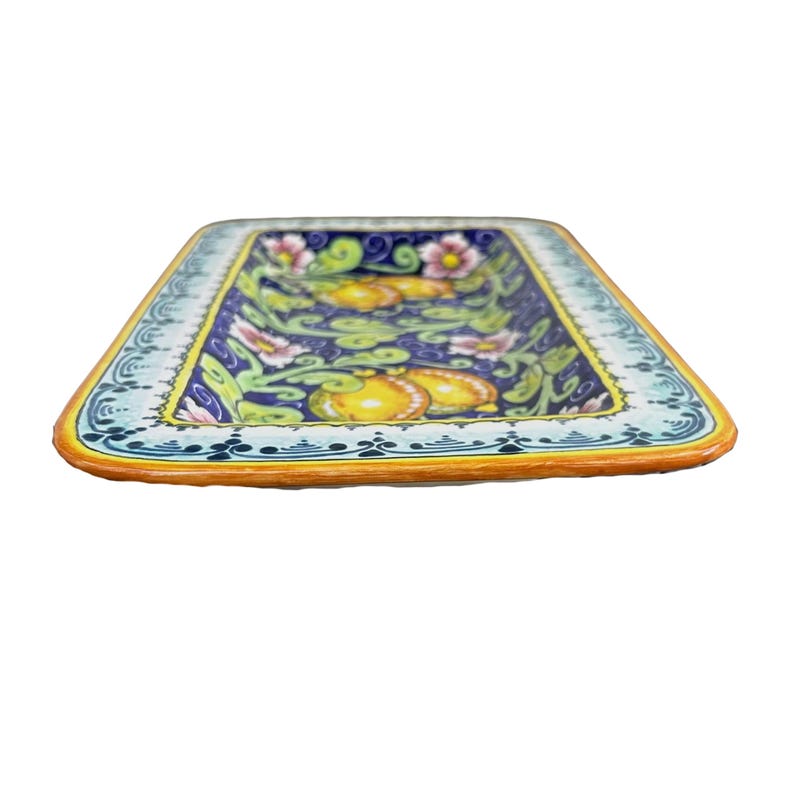 Vassoio in ceramica artistica italiana da appendere, dipinto a mano, motivo limoni, prodotto in ITALIA, Toscana immagine 4