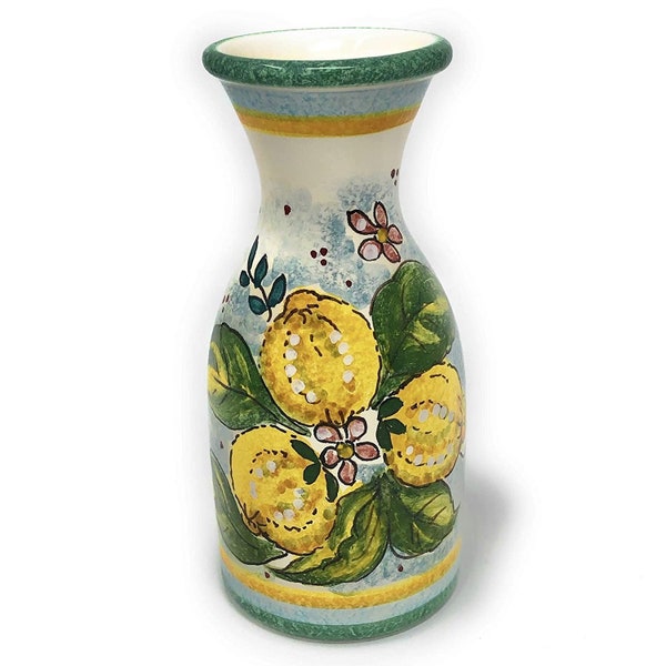 Jarrón de cerámica de arte italiano - Jarra gal 0,132 Patrón pintado a mano Limones Hecho en ITALIA Florencia Toscana