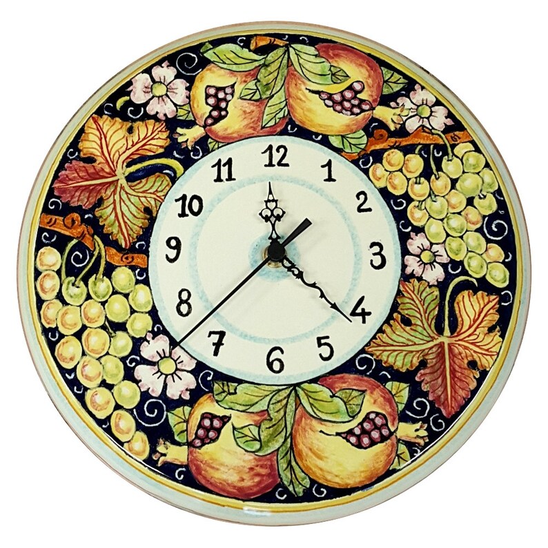 Italian Ceramic Wall Round Clock Decorated Grape Art Pottery Etsy