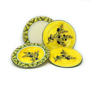 Italian Ceramic Serving Dinnerware Set Complete Pattern Olives Art Pottery Made in ITALY Tuscany